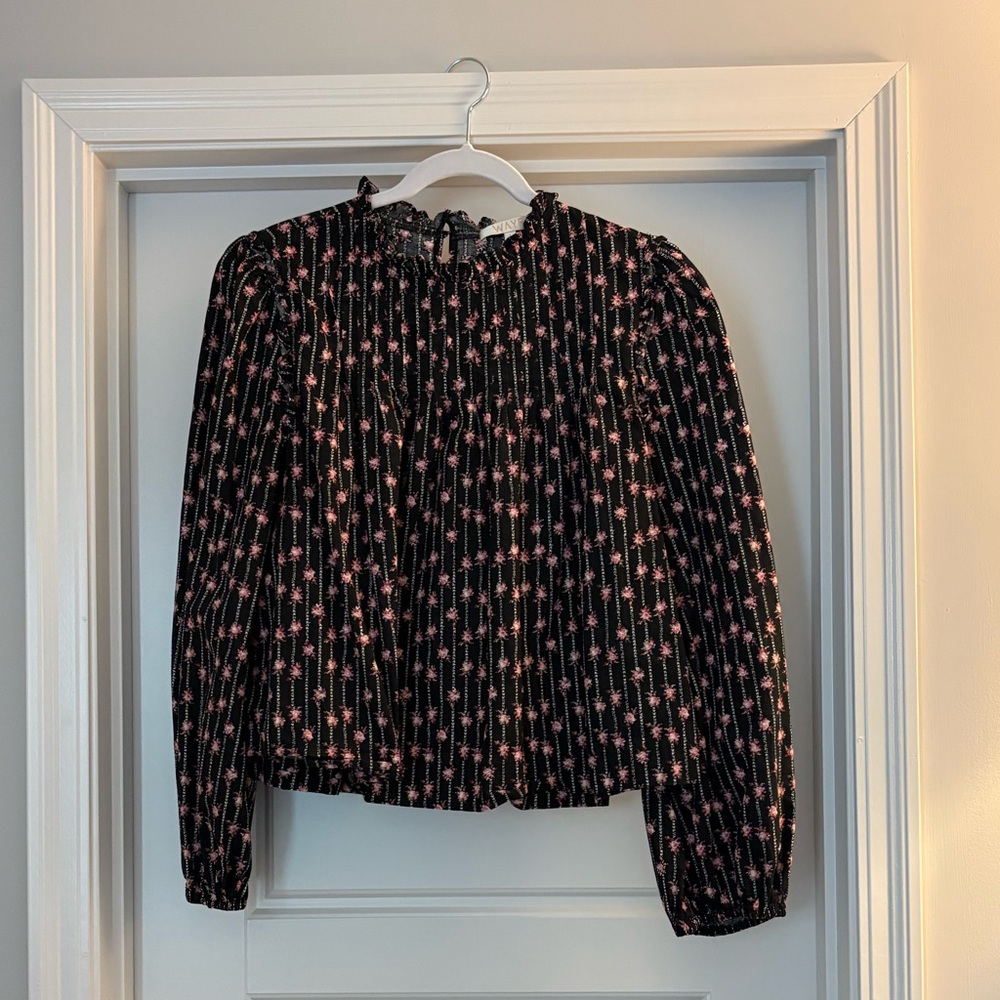 Black Blouse with Pink Floral Print